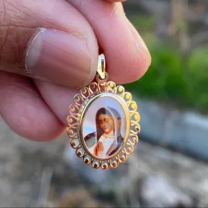 14K Yellow Gold Guadalupe Enamel Picture Religious Pendant