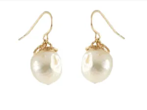 14K Yellow Gold Pearl Dangle Earrings