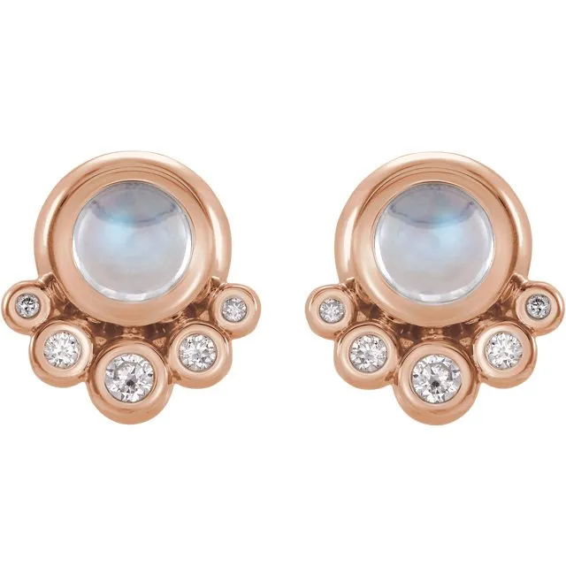 14KT GOLD .65 CT MOONSTONE & 1/8 CTW DIAMOND ACCENT EARRINGS