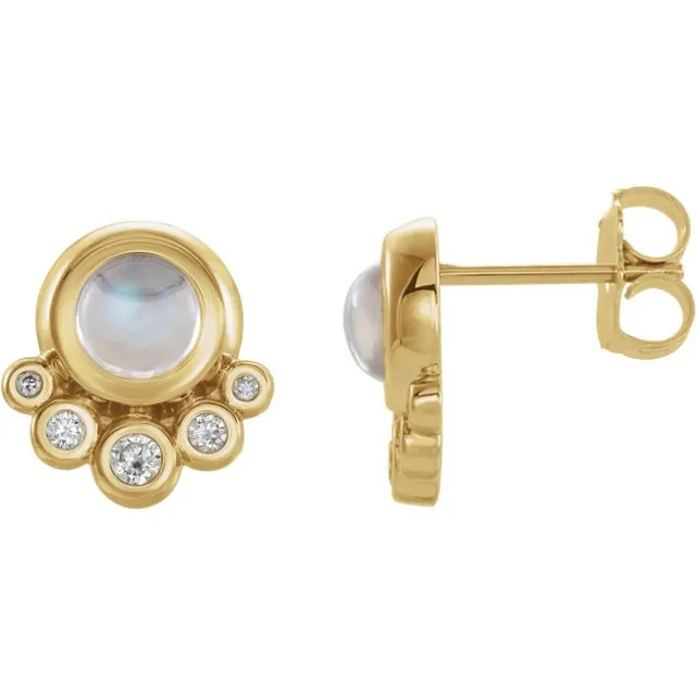 14KT GOLD .65 CT MOONSTONE & 1/8 CTW DIAMOND ACCENT EARRINGS