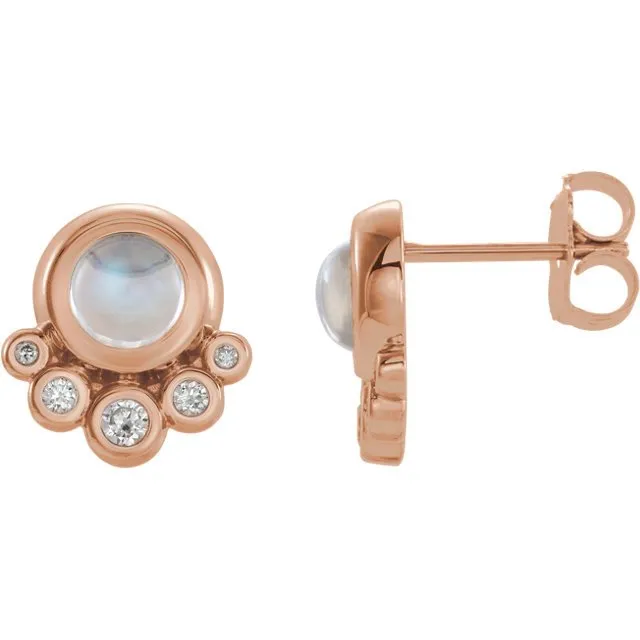 14KT GOLD .65 CT MOONSTONE & 1/8 CTW DIAMOND ACCENT EARRINGS