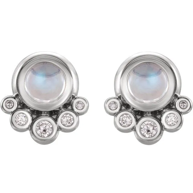 14KT GOLD .65 CT MOONSTONE & 1/8 CTW DIAMOND ACCENT EARRINGS