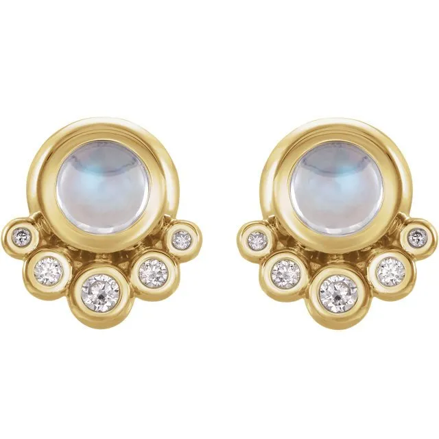 14KT GOLD .65 CT MOONSTONE & 1/8 CTW DIAMOND ACCENT EARRINGS