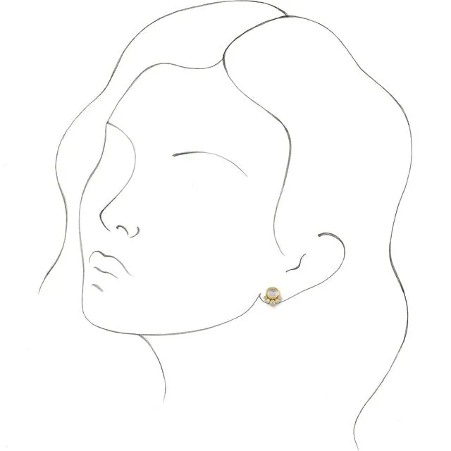 14KT GOLD .65 CT MOONSTONE & 1/8 CTW DIAMOND ACCENT EARRINGS