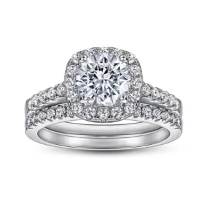 1.5 Carat Round Cushion Halo Engagement & Wedding Bridal Set Rings