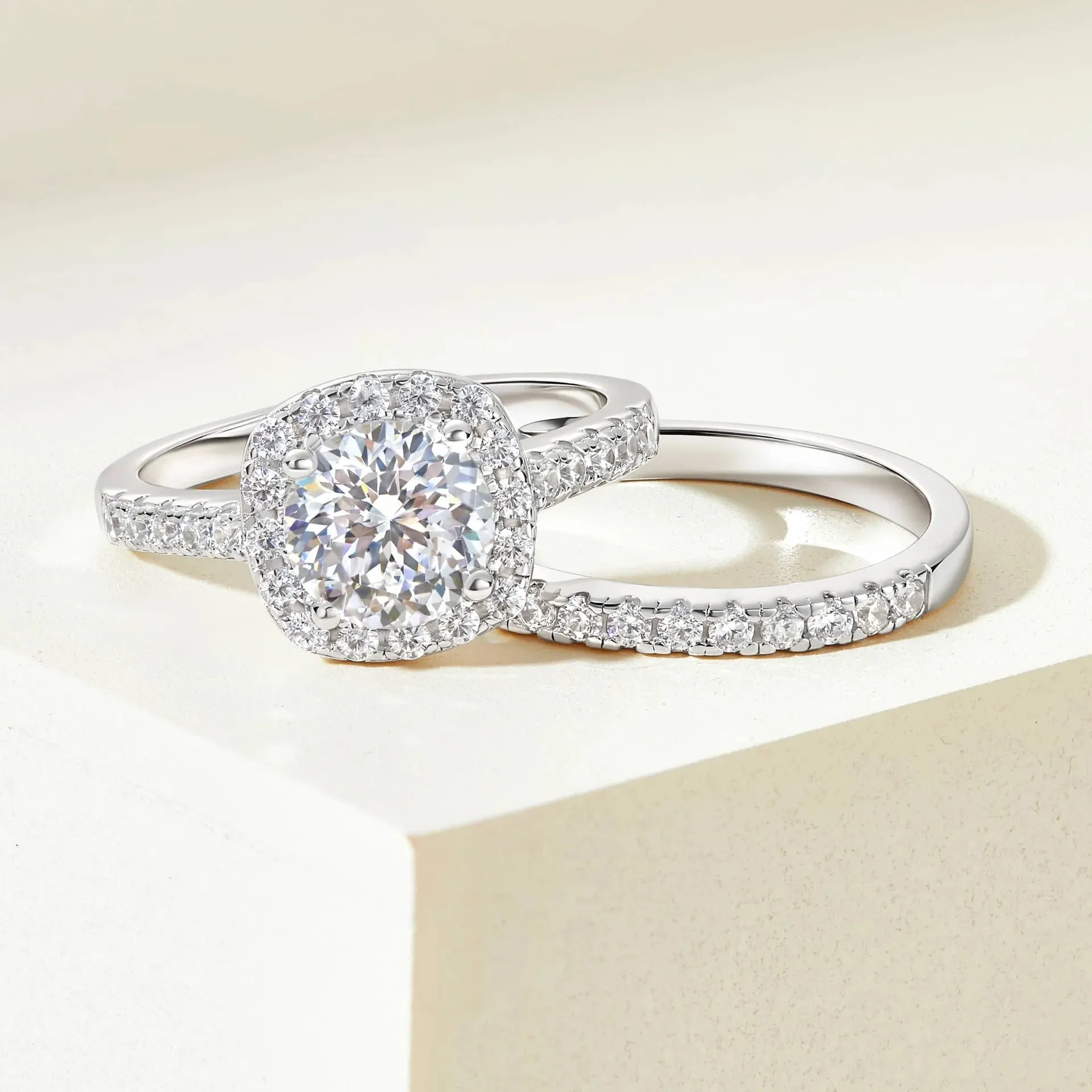1.5 Carat Round Cushion Halo Engagement & Wedding Bridal Set Rings