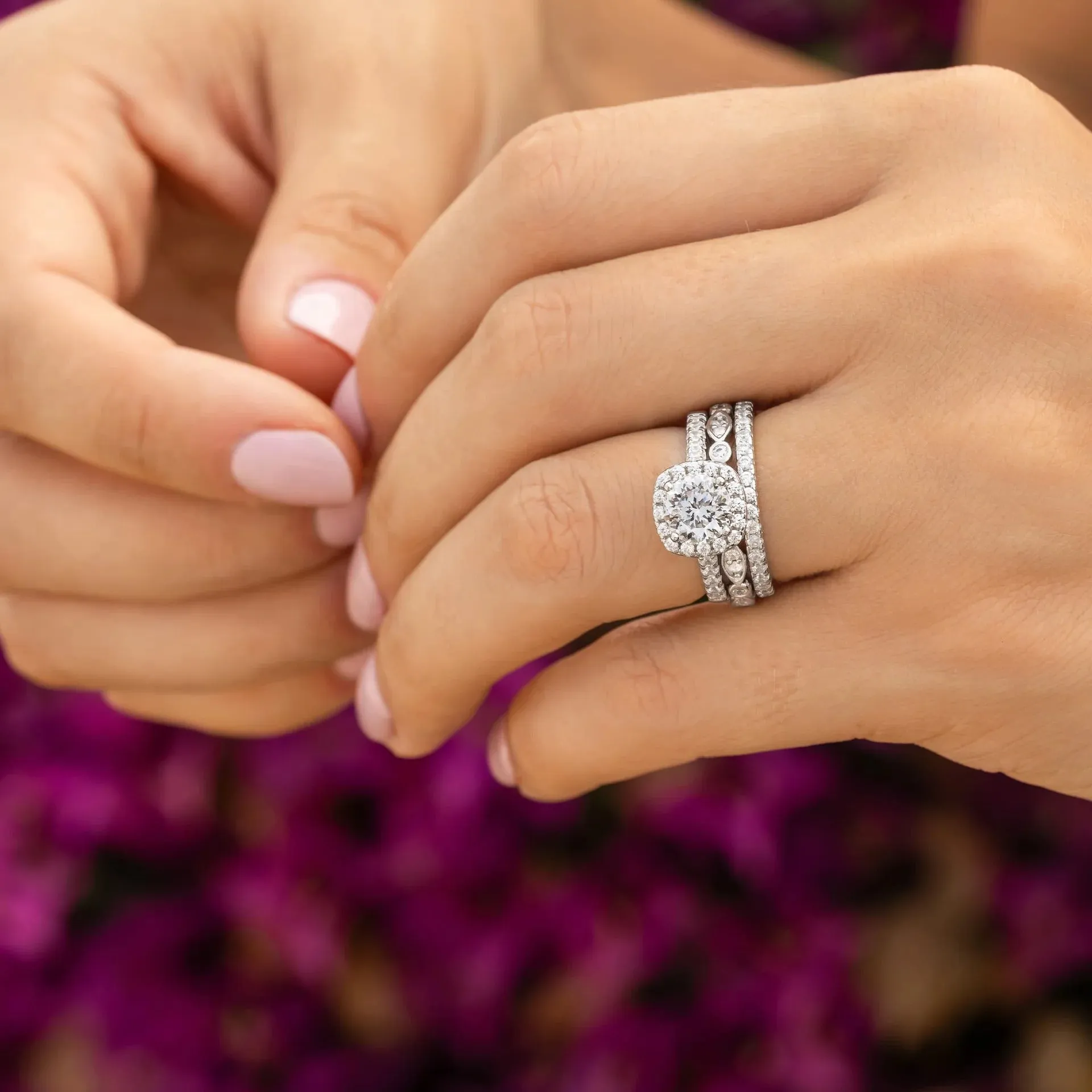 1.5 Carat Round Cushion Halo Engagement & Wedding Bridal Set Rings