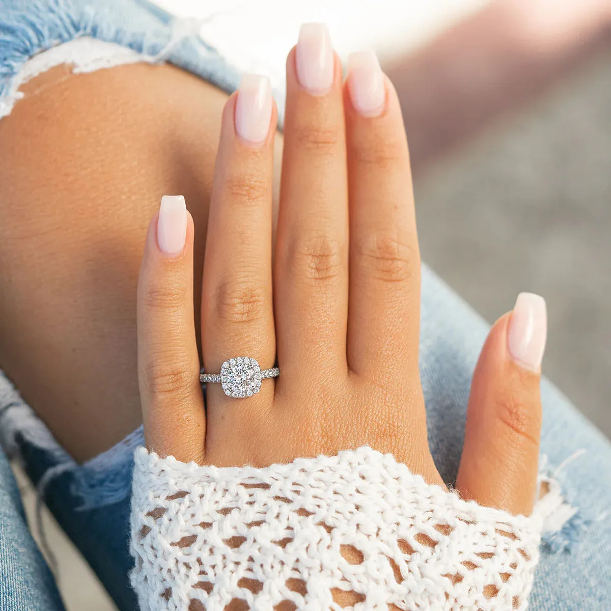 1.5 Carat Round Cushion Halo Engagement & Wedding Bridal Set Rings