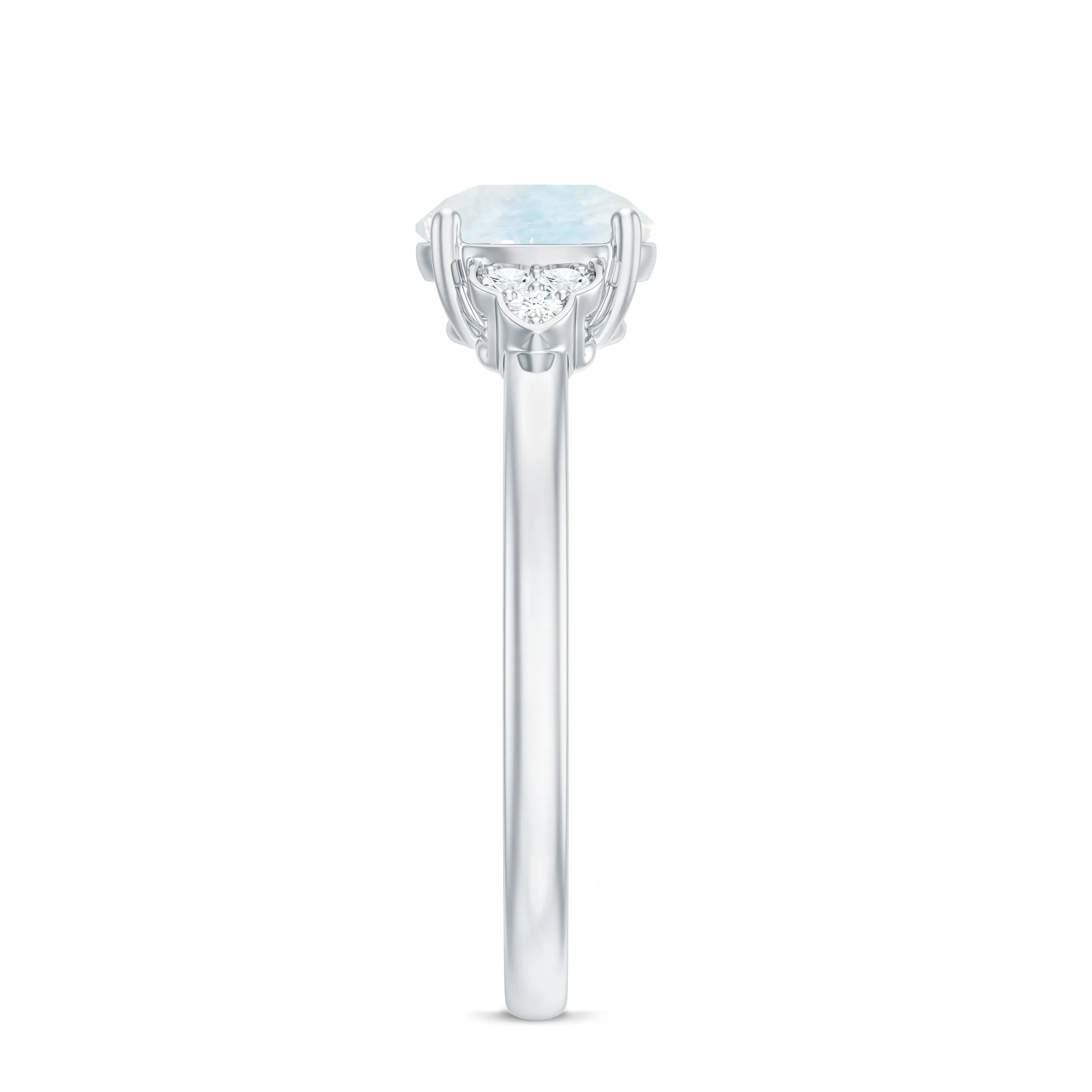 1.50 CT Moonstone Solitaire Engagement Ring with Diamond Trio