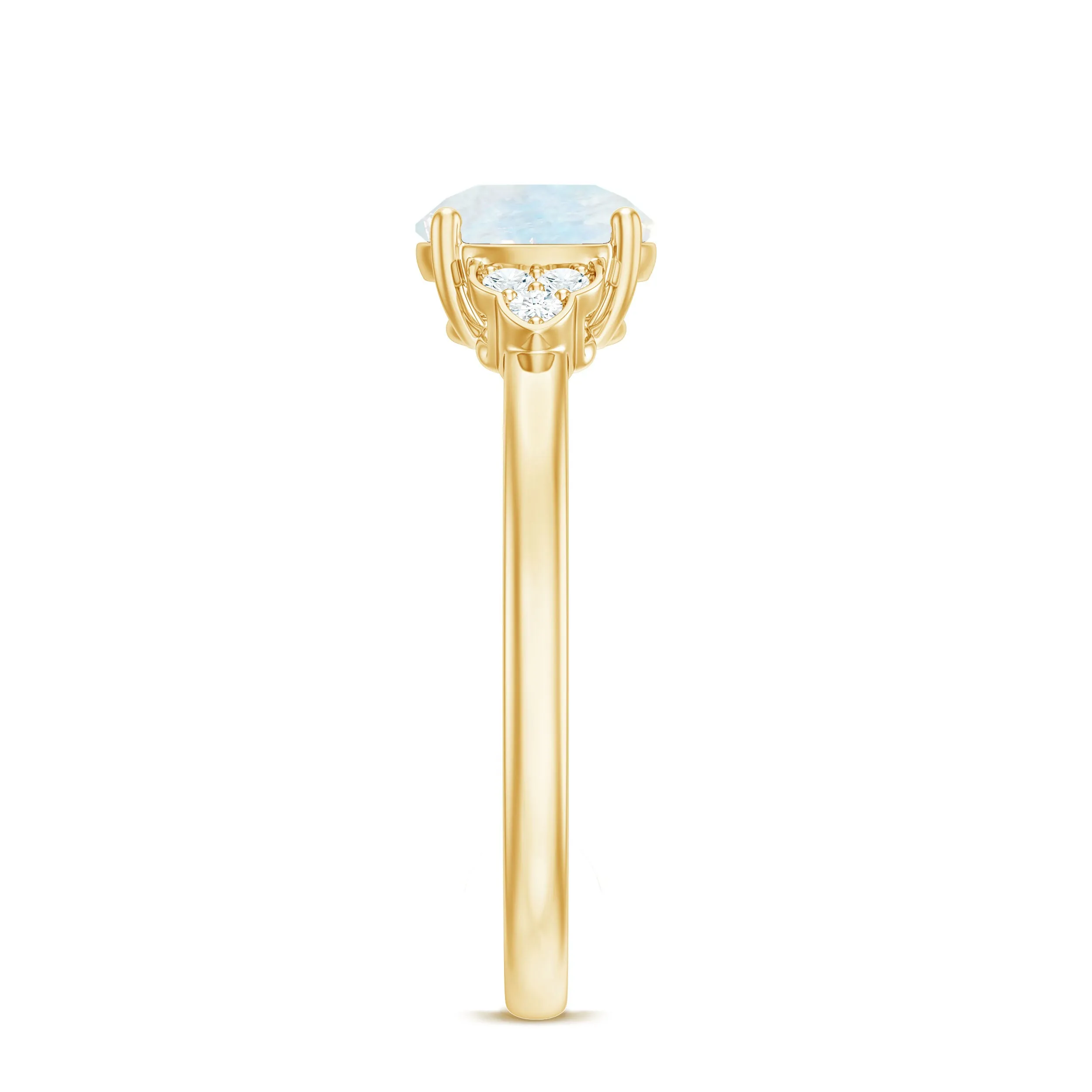 1.50 CT Moonstone Solitaire Engagement Ring with Diamond Trio
