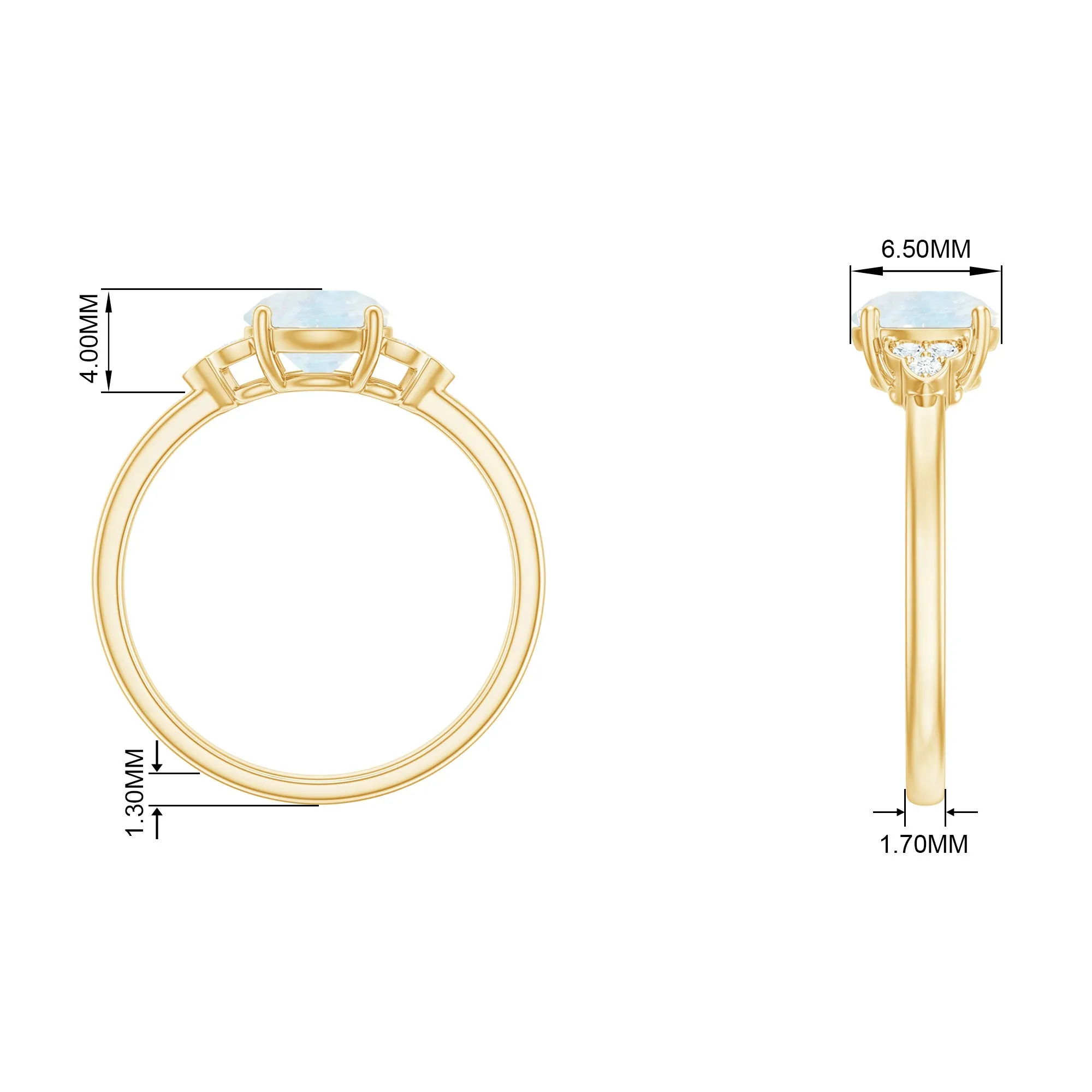 1.50 CT Moonstone Solitaire Engagement Ring with Diamond Trio