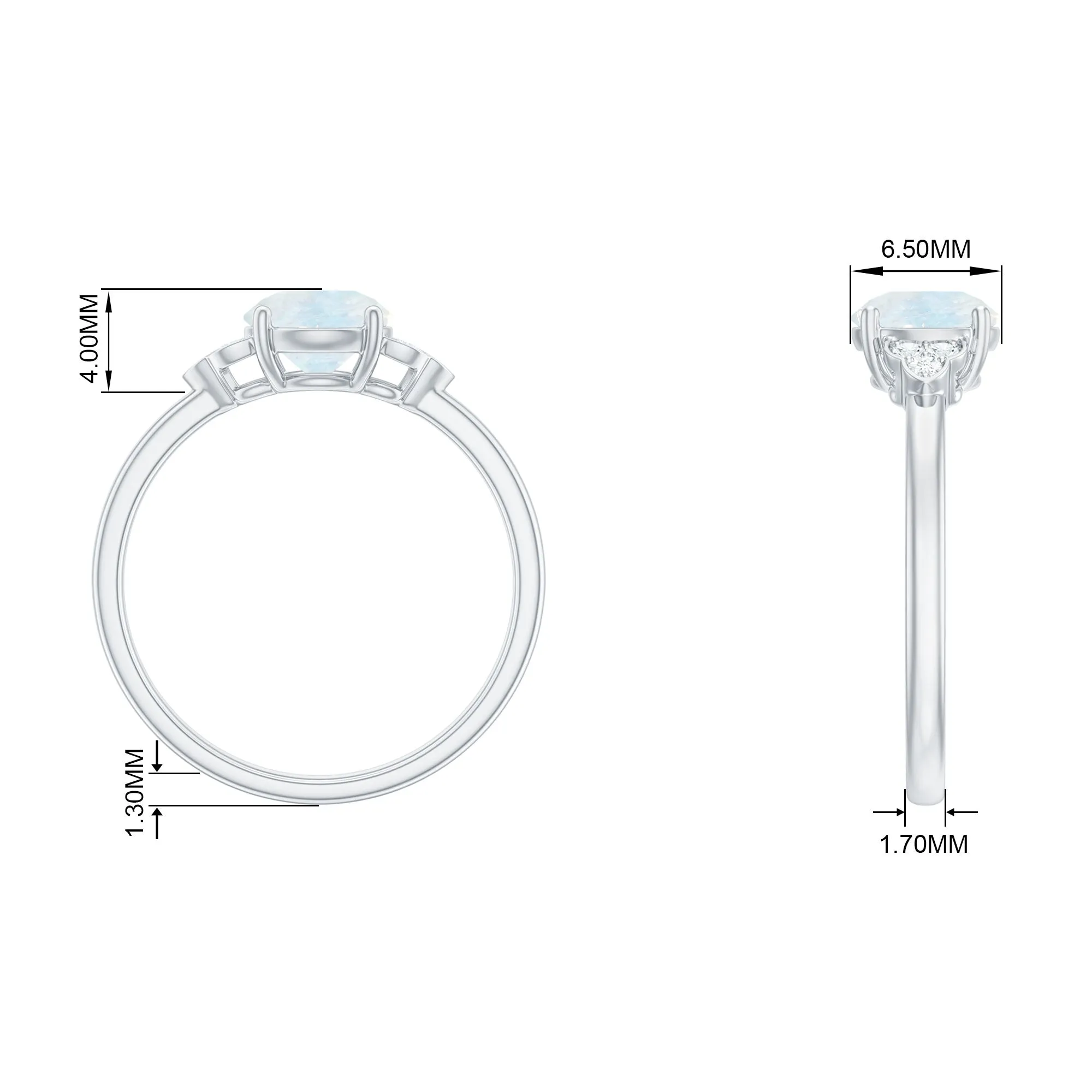 1.50 CT Moonstone Solitaire Engagement Ring with Diamond Trio