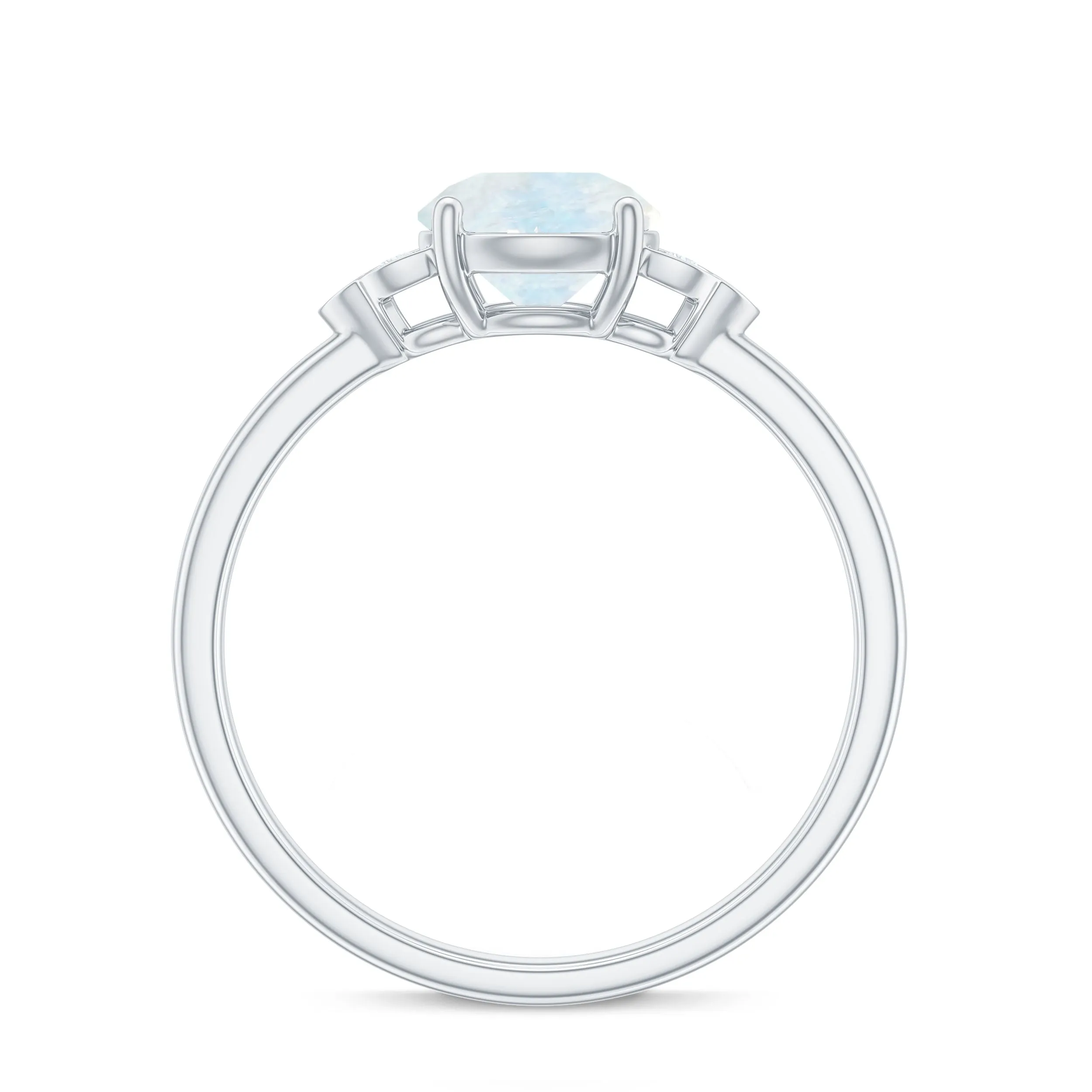 1.50 CT Moonstone Solitaire Engagement Ring with Diamond Trio