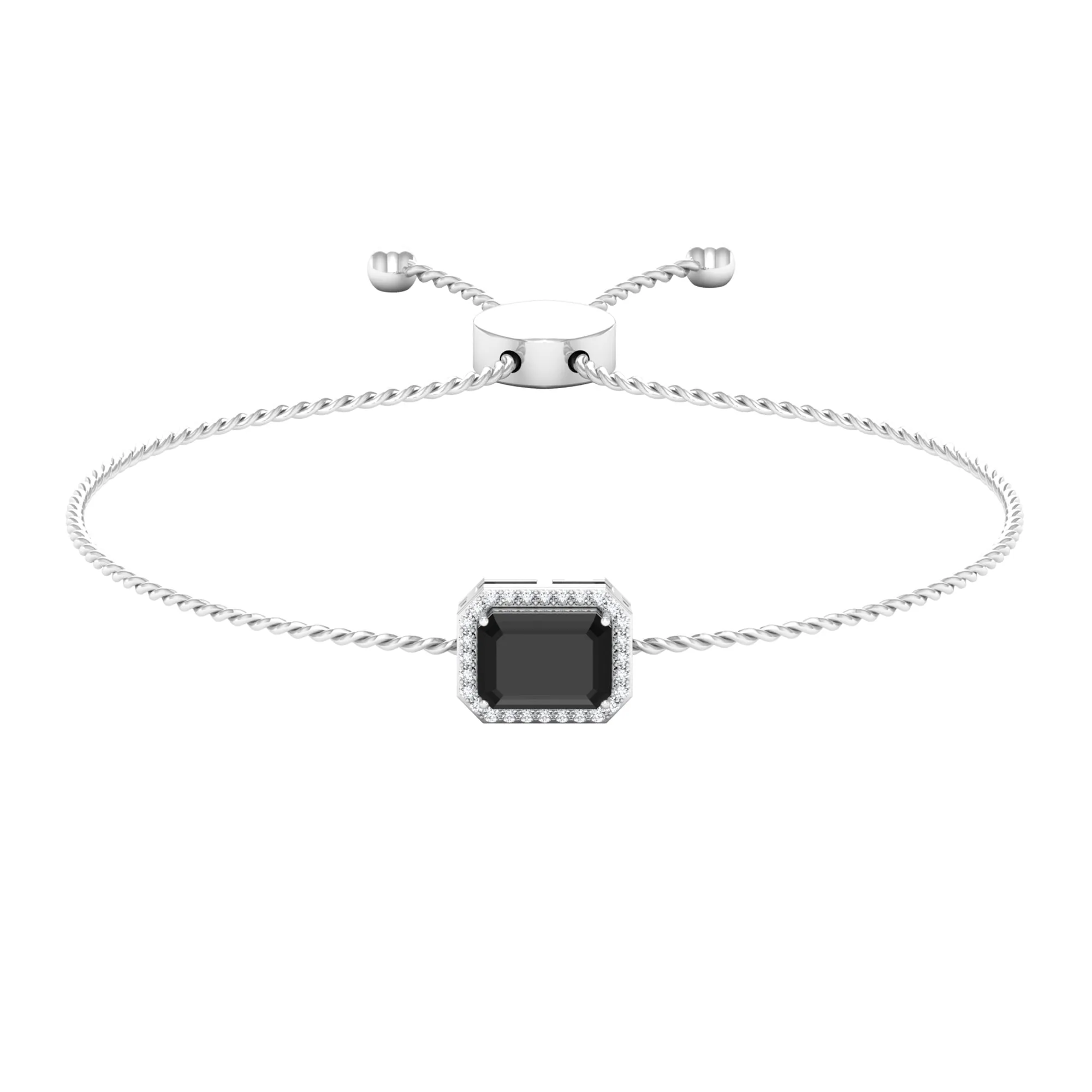 1.50 CT Octagon Cut Black Spinel and Diamond Bolo Chain Bracelet