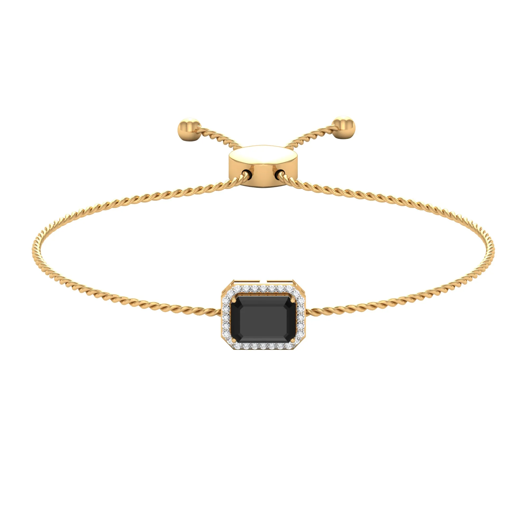 1.50 CT Octagon Cut Black Spinel and Diamond Bolo Chain Bracelet