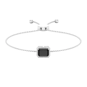 1.50 CT Octagon Cut Black Spinel and Diamond Bolo Chain Bracelet