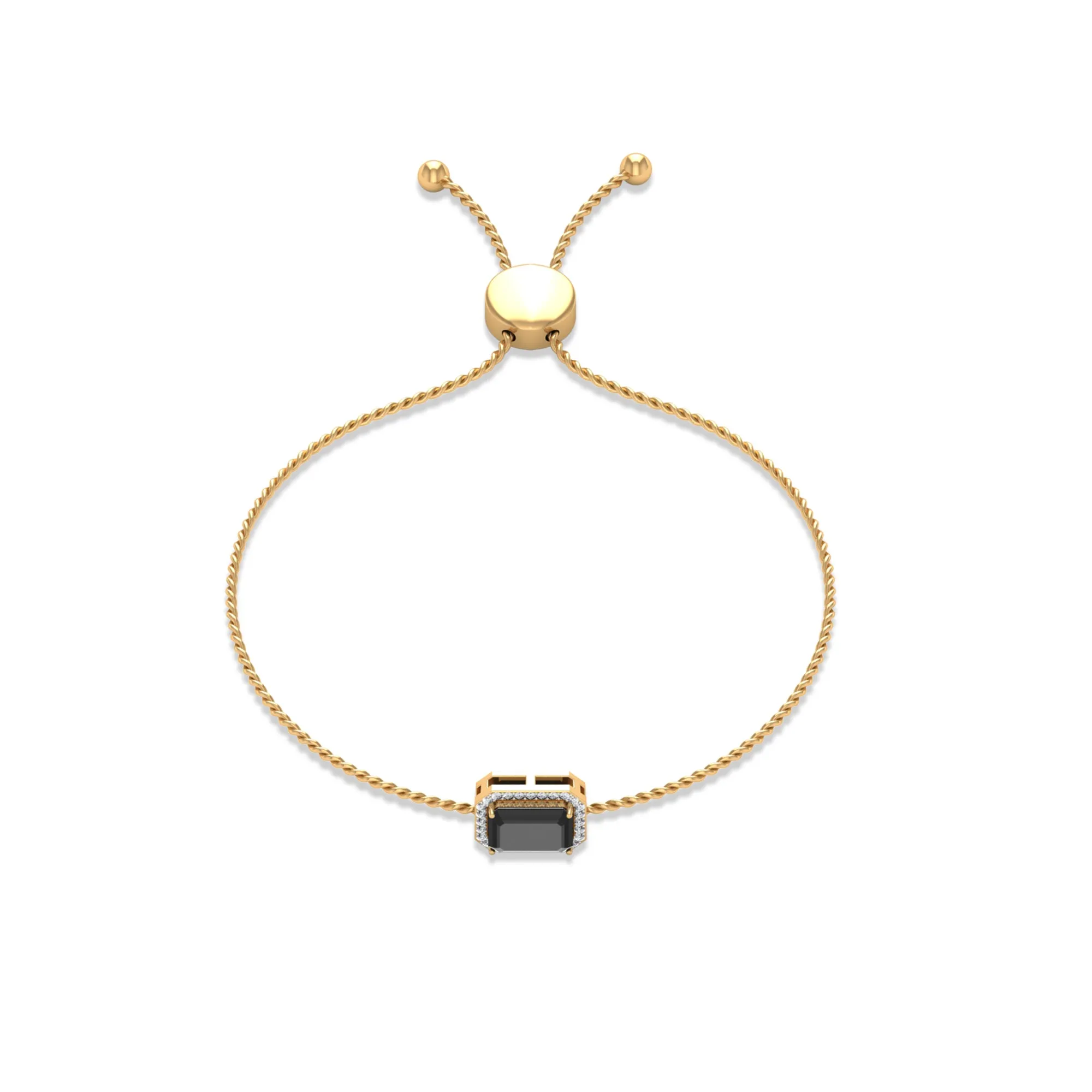 1.50 CT Octagon Cut Black Spinel and Diamond Bolo Chain Bracelet