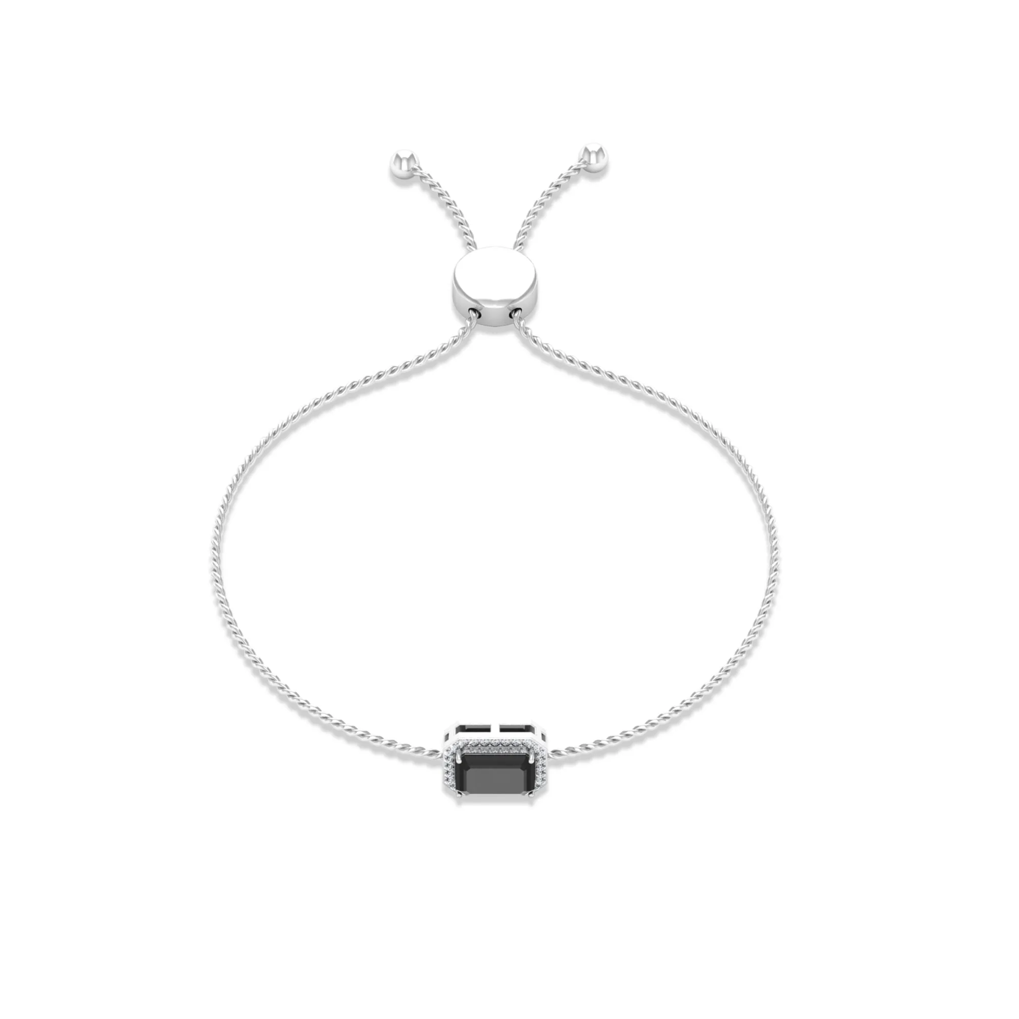 1.50 CT Octagon Cut Black Spinel and Diamond Bolo Chain Bracelet