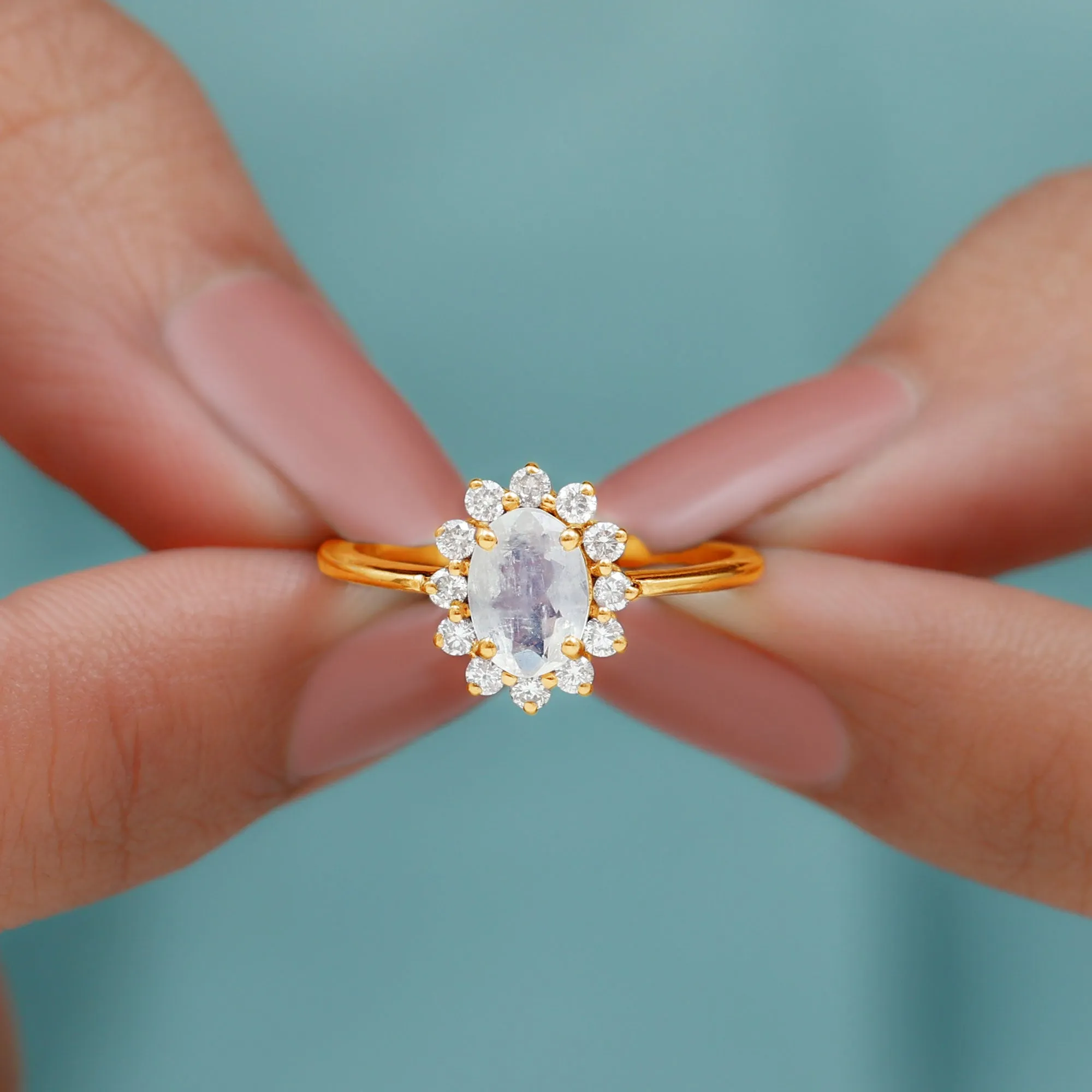 1.50 CT Princess Diana Inspired Oval Shape Moonstone Engagement Ring Diamond Halo