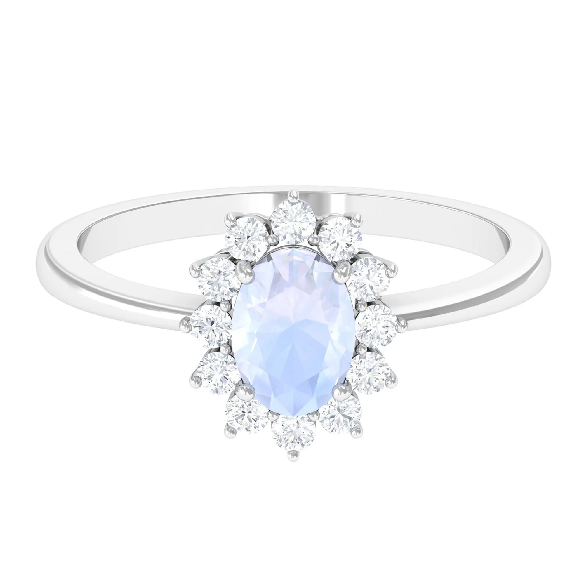 1.50 CT Princess Diana Inspired Oval Shape Moonstone Engagement Ring Diamond Halo