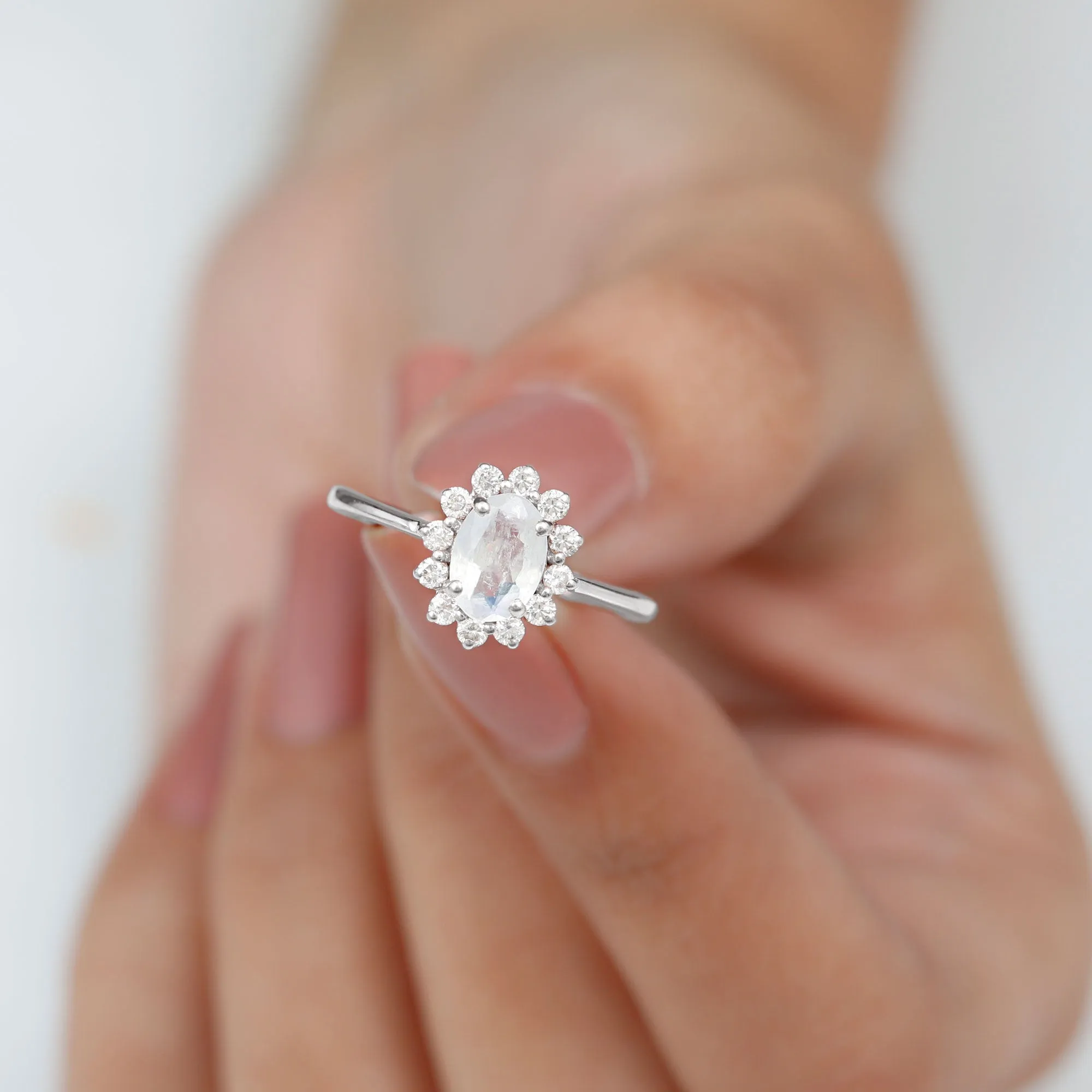 1.50 CT Princess Diana Inspired Oval Shape Moonstone Engagement Ring Diamond Halo