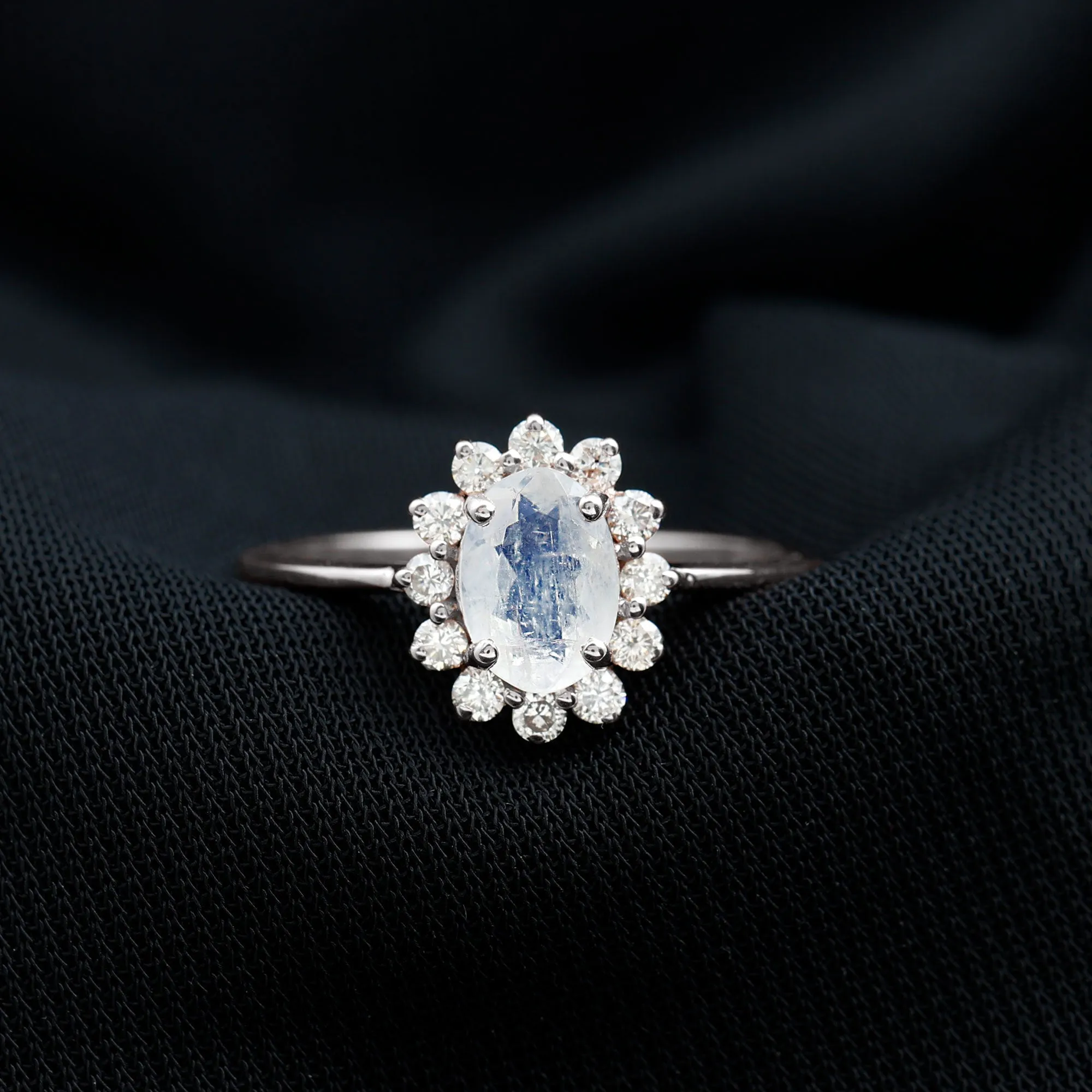 1.50 CT Princess Diana Inspired Oval Shape Moonstone Engagement Ring Diamond Halo