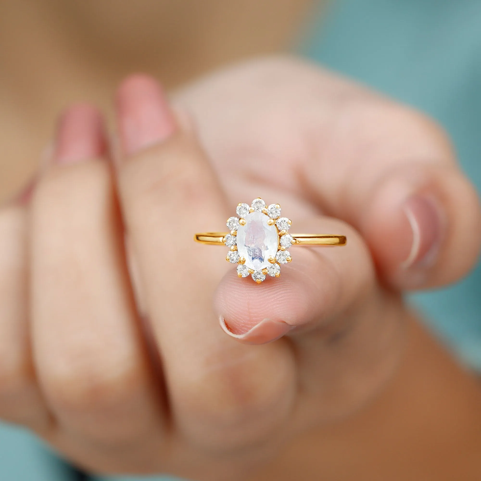 1.50 CT Princess Diana Inspired Oval Shape Moonstone Engagement Ring Diamond Halo
