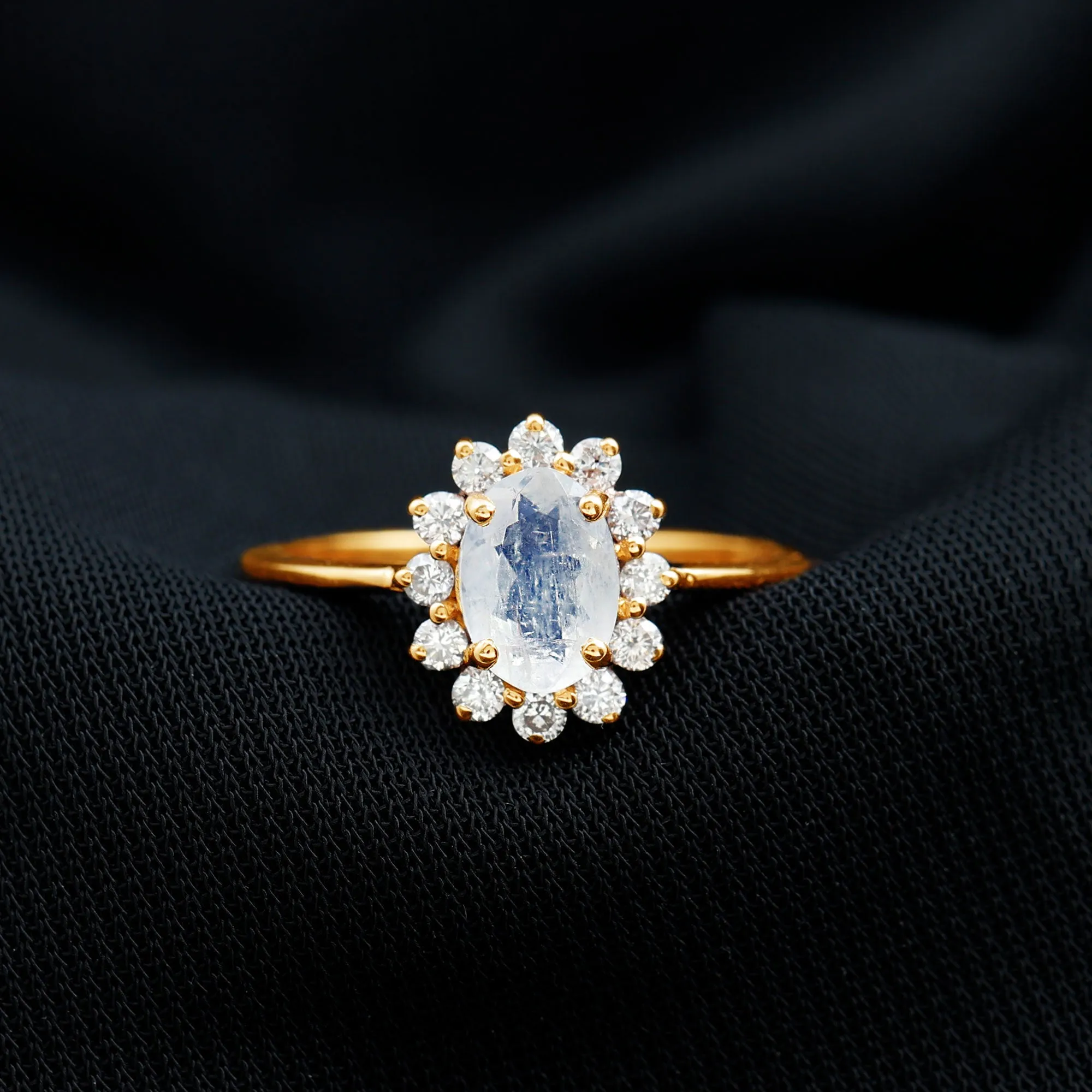 1.50 CT Princess Diana Inspired Oval Shape Moonstone Engagement Ring Diamond Halo