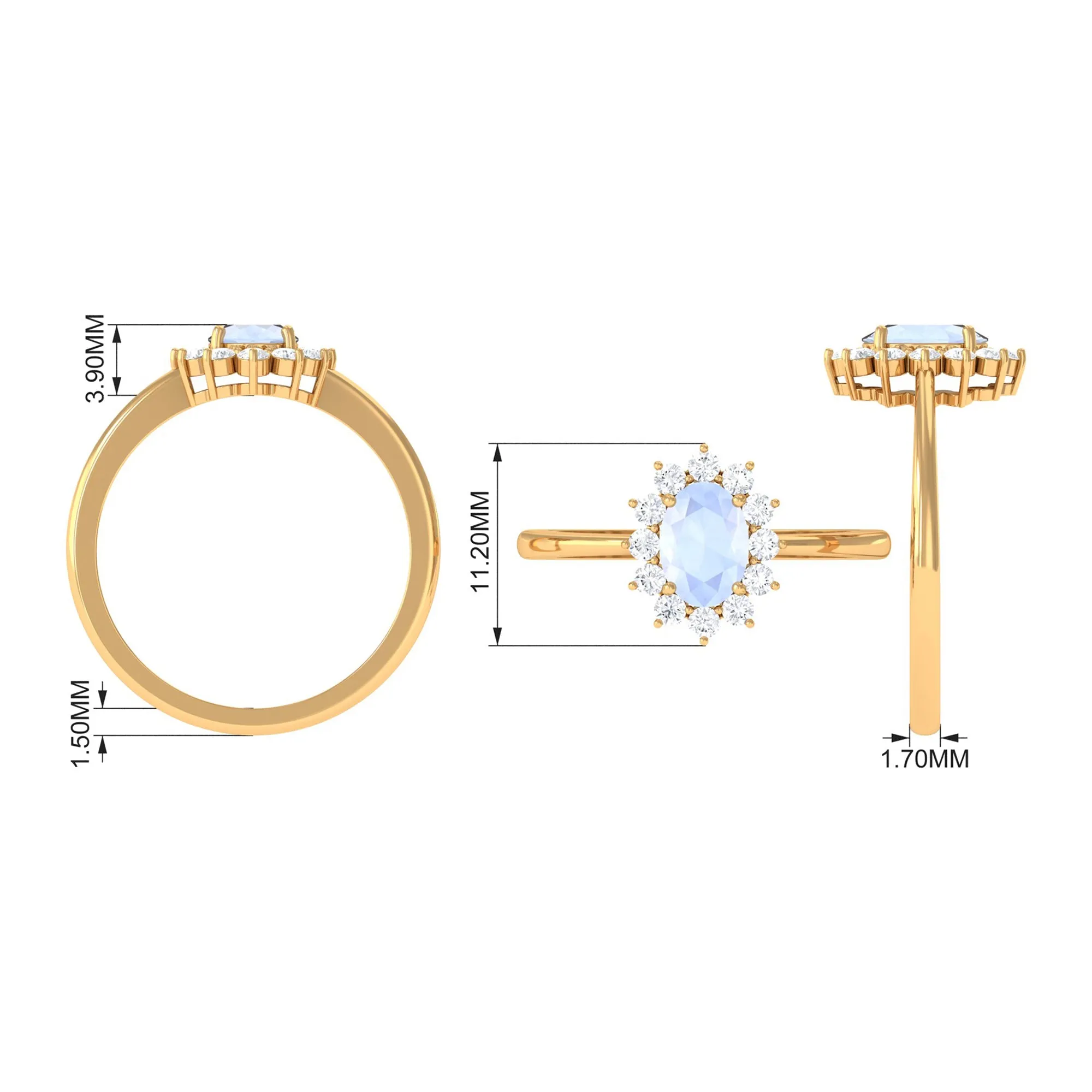 1.50 CT Princess Diana Inspired Oval Shape Moonstone Engagement Ring Diamond Halo