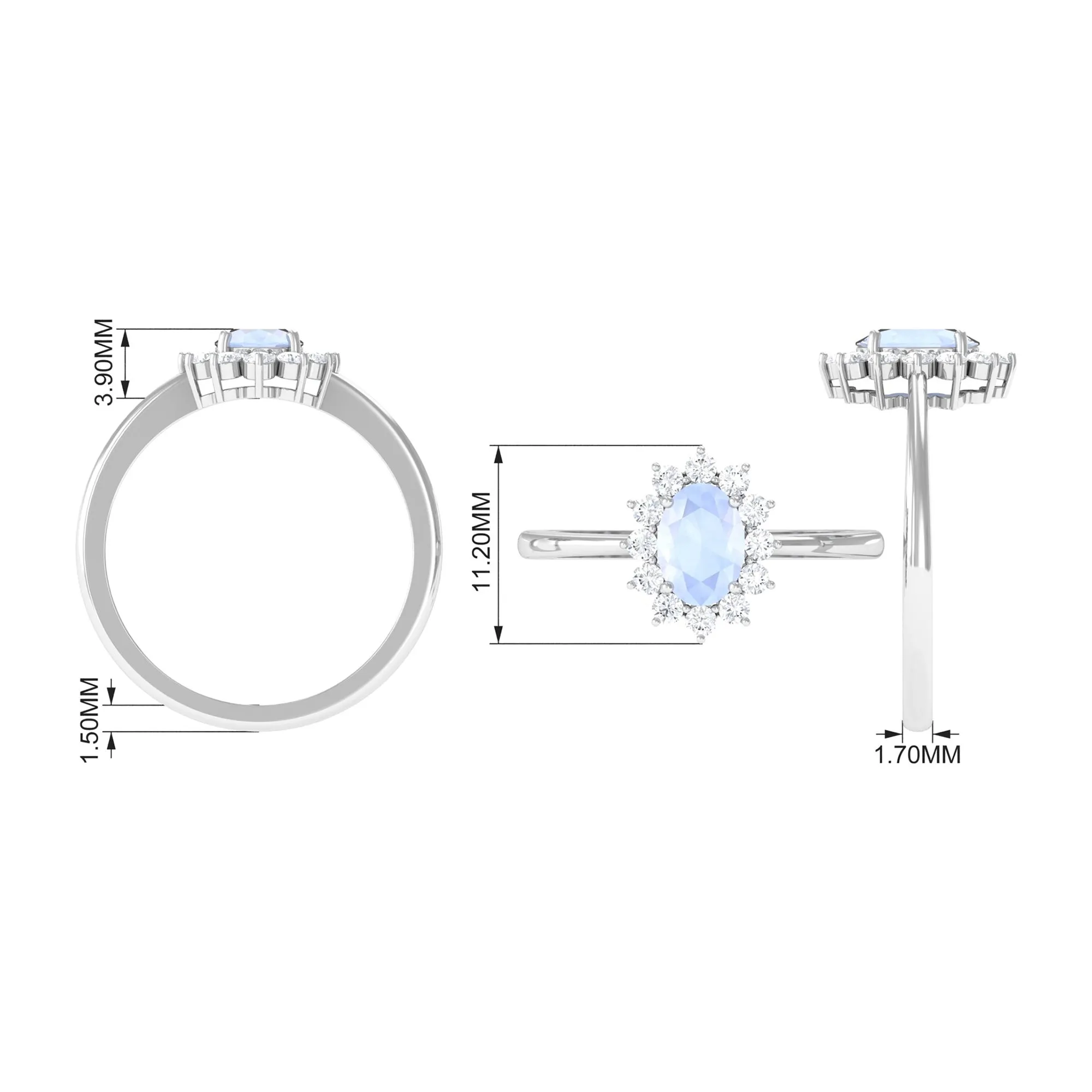 1.50 CT Princess Diana Inspired Oval Shape Moonstone Engagement Ring Diamond Halo
