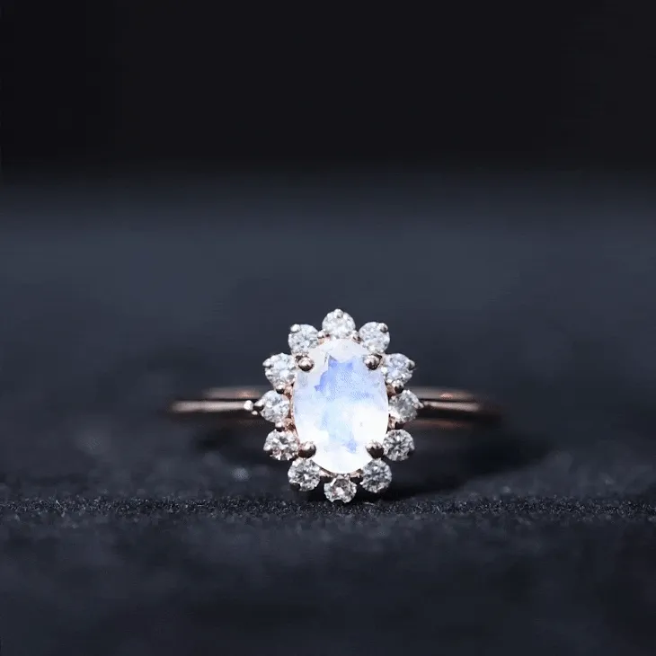 1.50 CT Princess Diana Inspired Oval Shape Moonstone Engagement Ring Diamond Halo