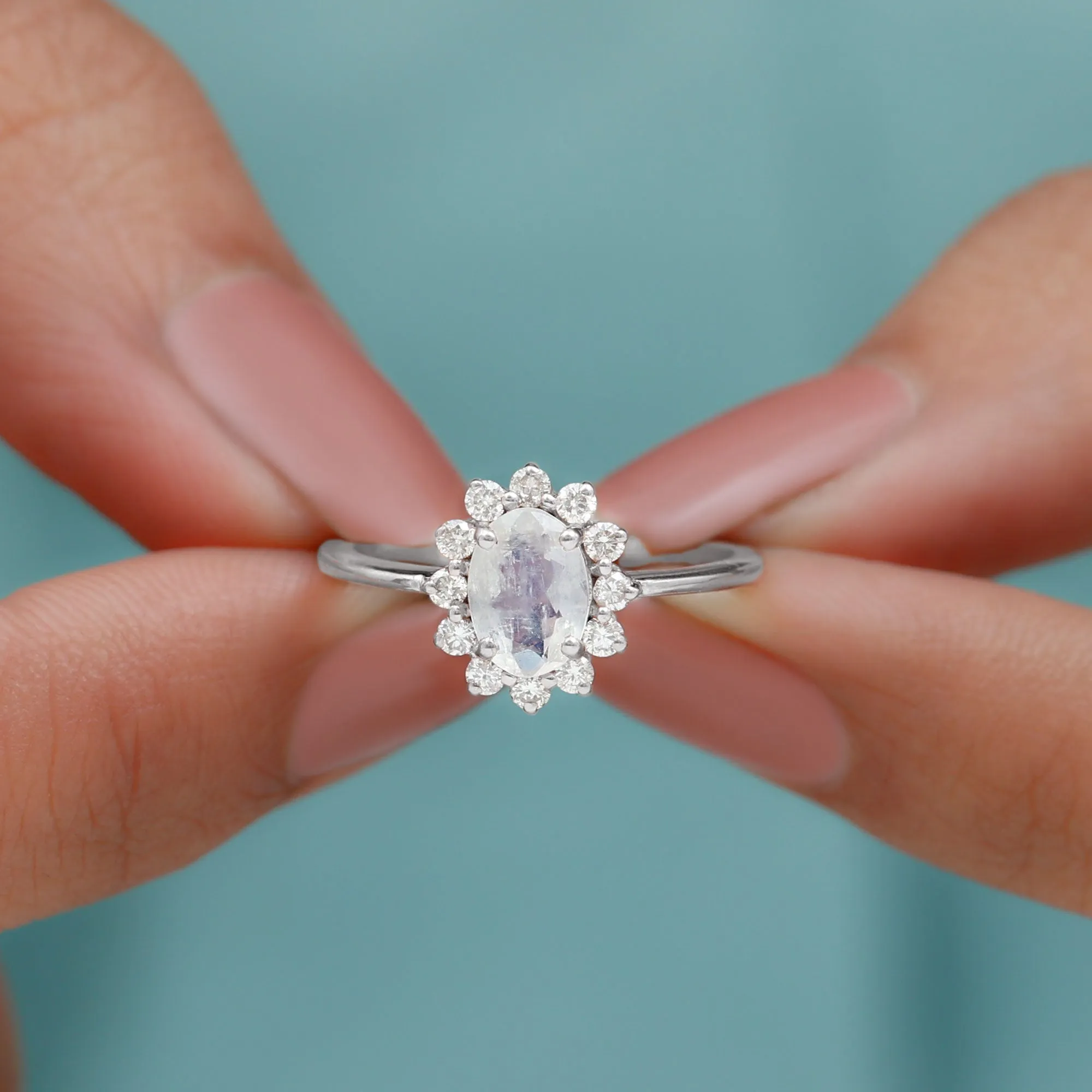 1.50 CT Princess Diana Inspired Oval Shape Moonstone Engagement Ring Diamond Halo