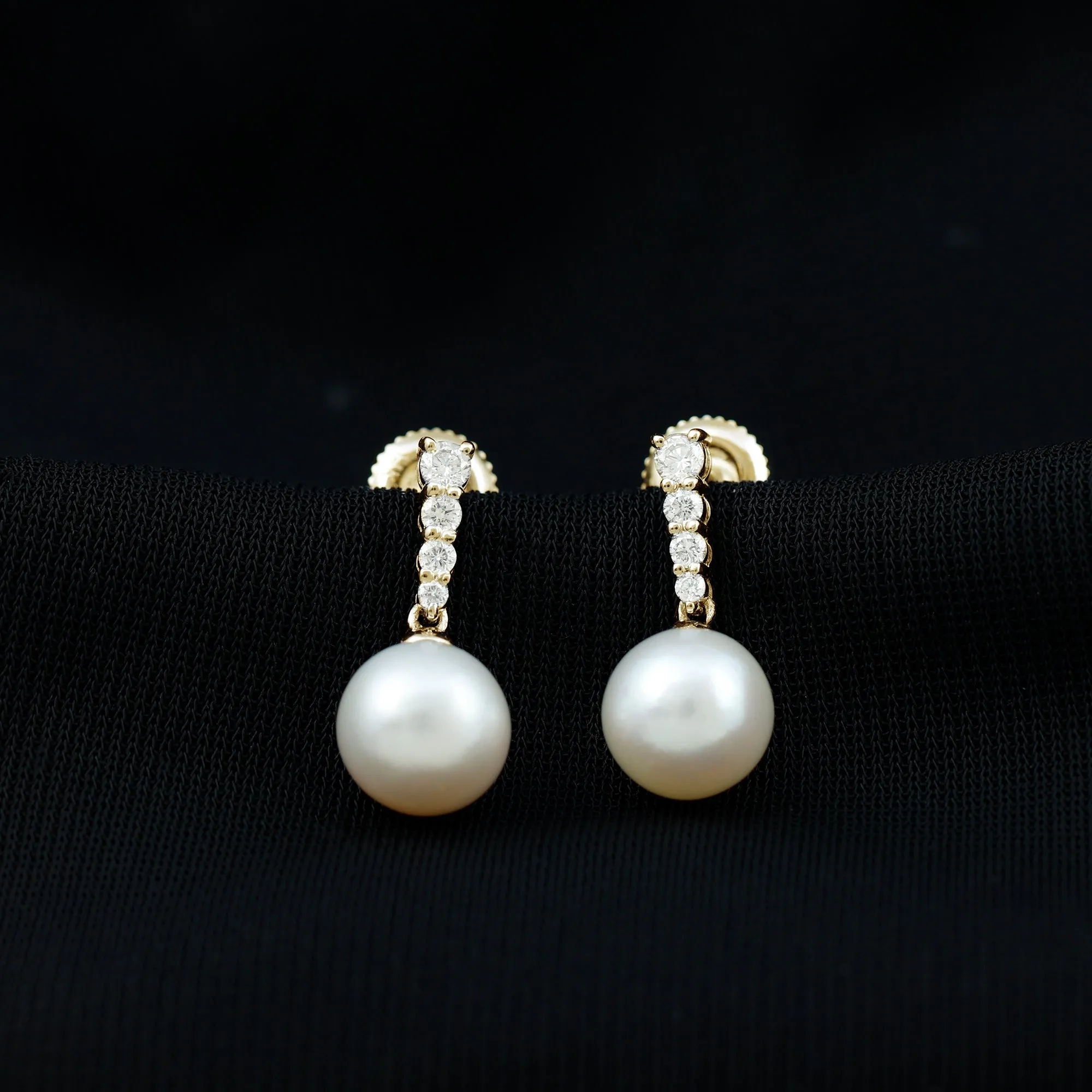 15.25 CT Freshwater Pearl Simple Drop Earrings with Diamond