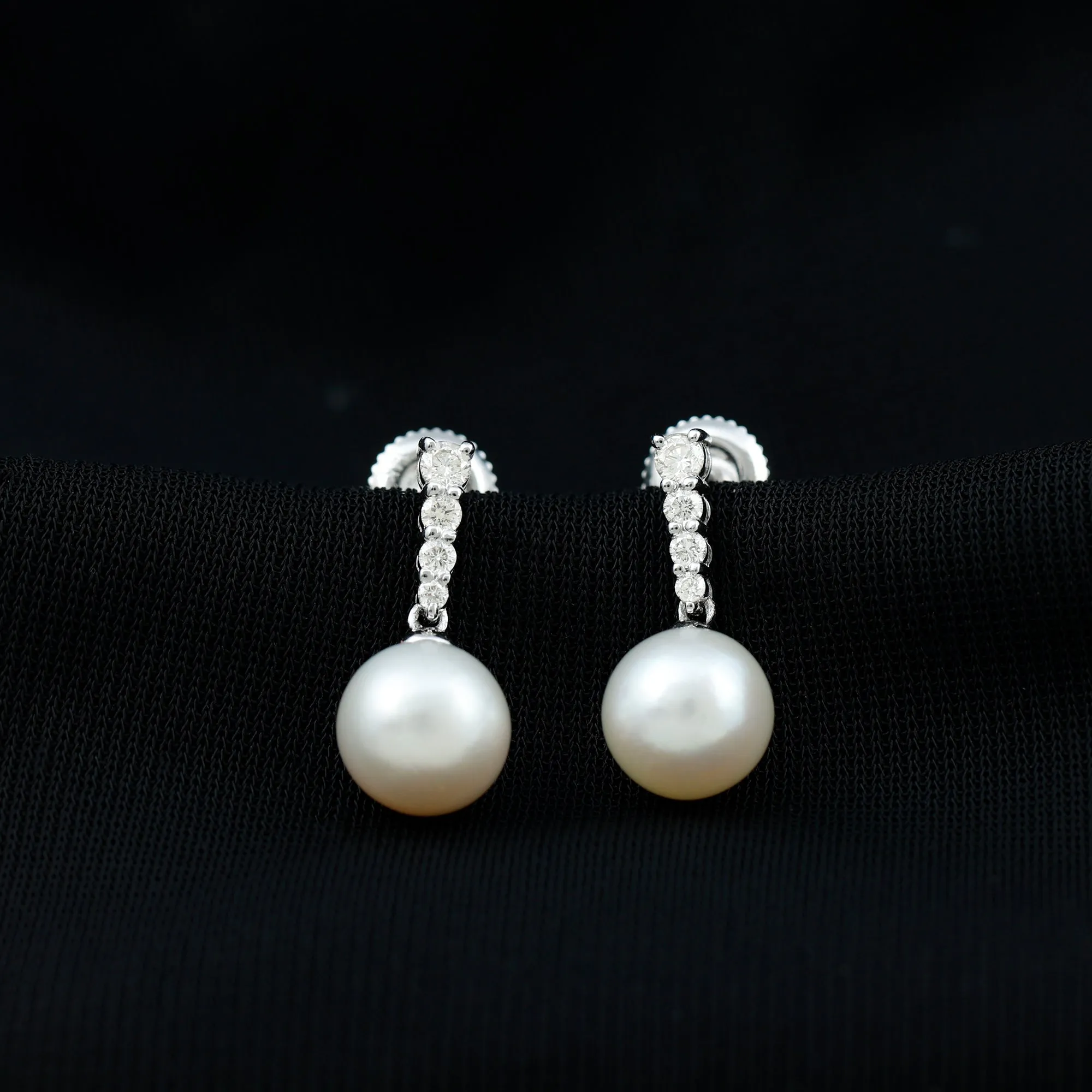 15.25 CT Freshwater Pearl Simple Drop Earrings with Diamond
