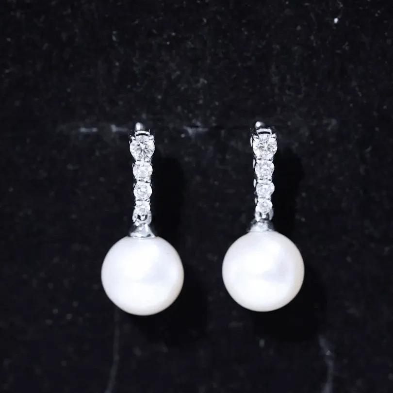 15.25 CT Freshwater Pearl Simple Drop Earrings with Diamond