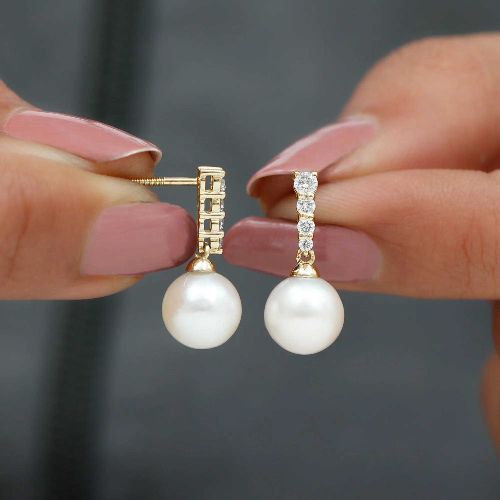 15.25 CT Freshwater Pearl Simple Drop Earrings with Diamond