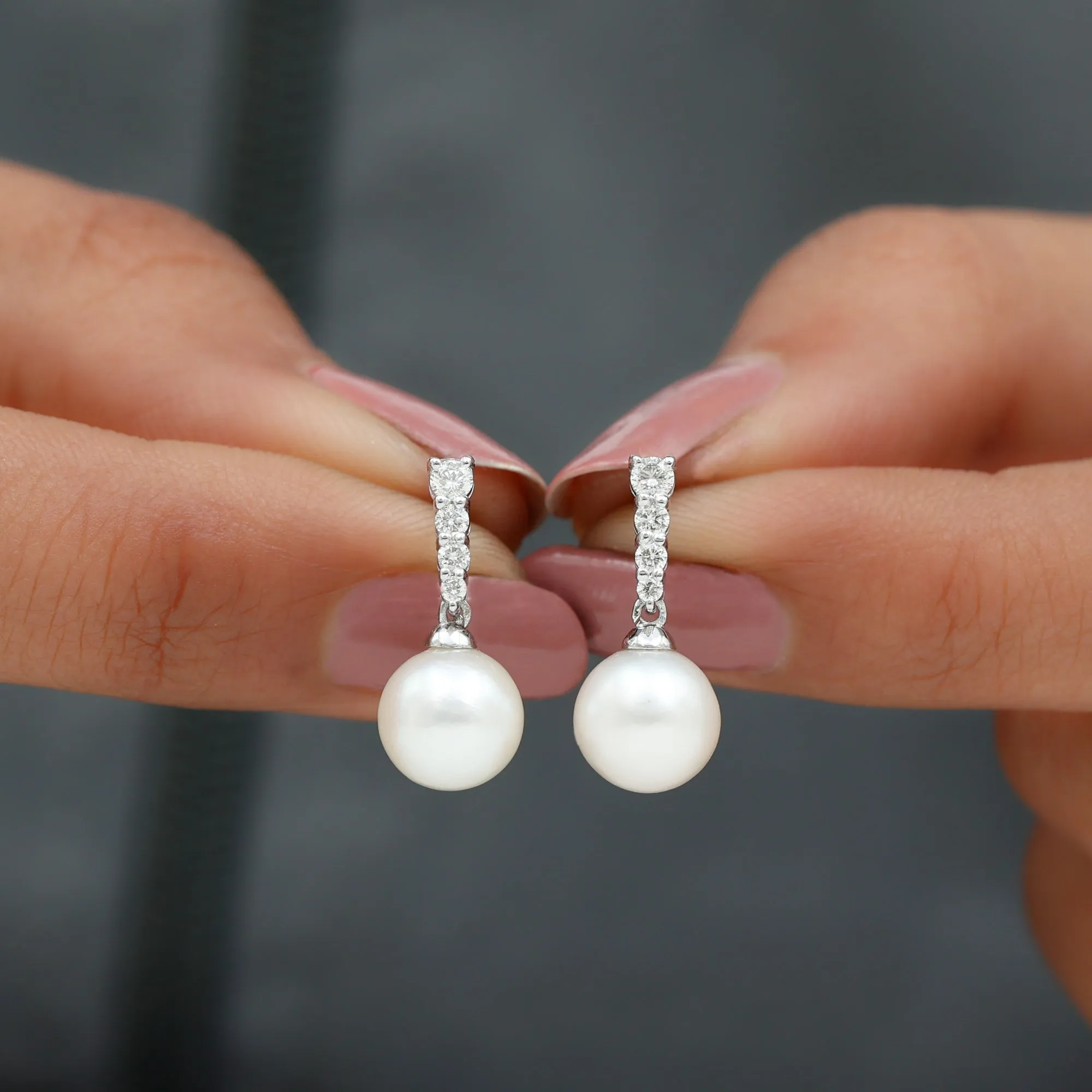 15.25 CT Freshwater Pearl Simple Drop Earrings with Diamond