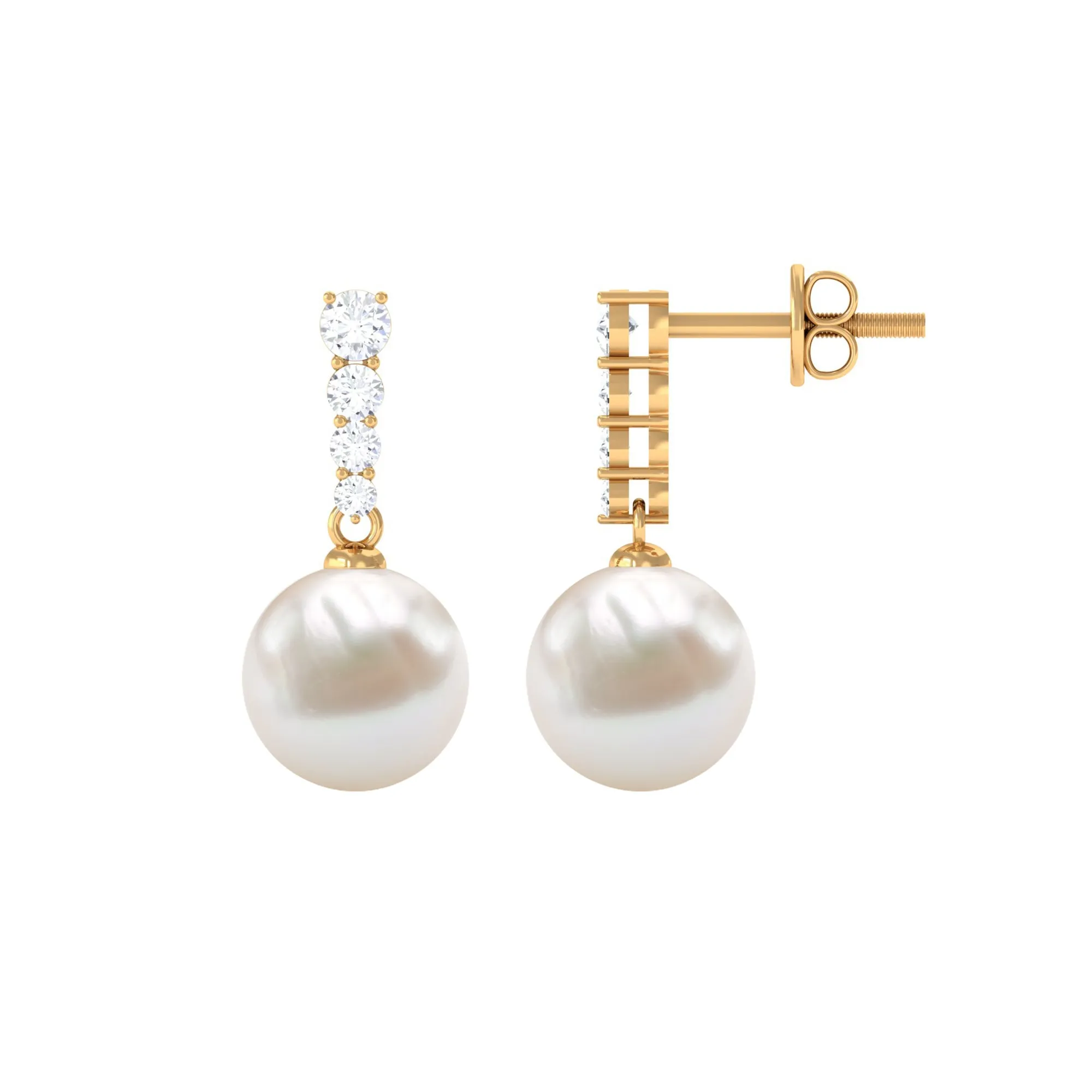 15.25 CT Freshwater Pearl Simple Drop Earrings with Diamond