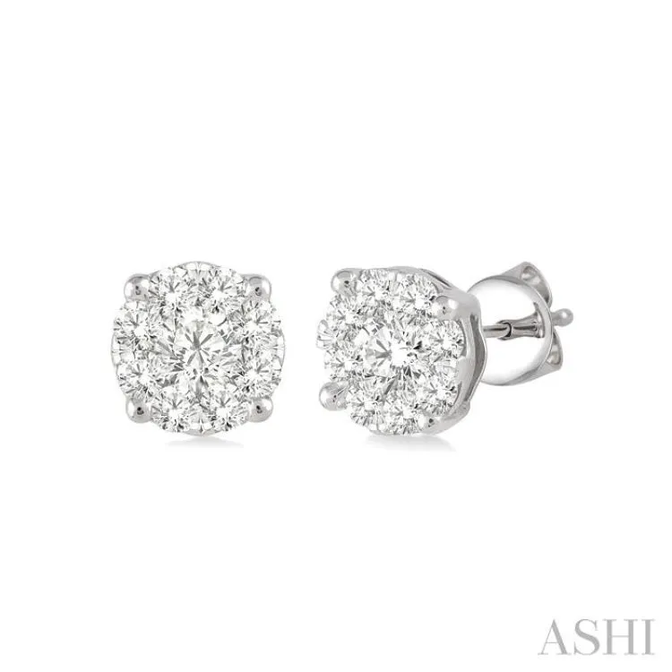 1/6 Ctw Lovebright Round Cut Diamond Earrings in 14K White Gold