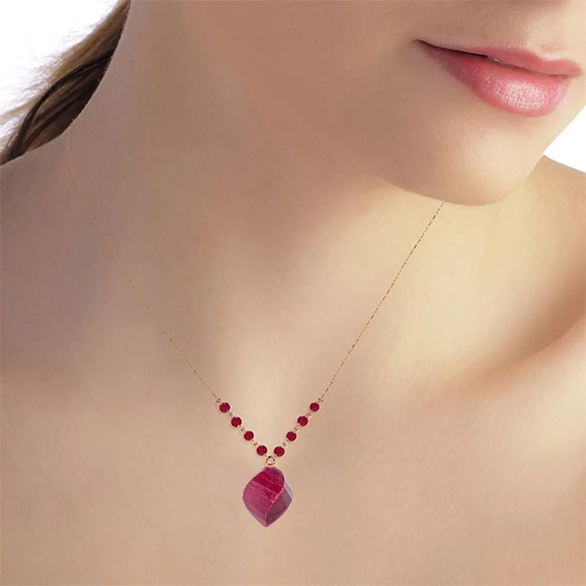 16.25 Carat 14K Solid Rose Gold Rave Ruby Necklace