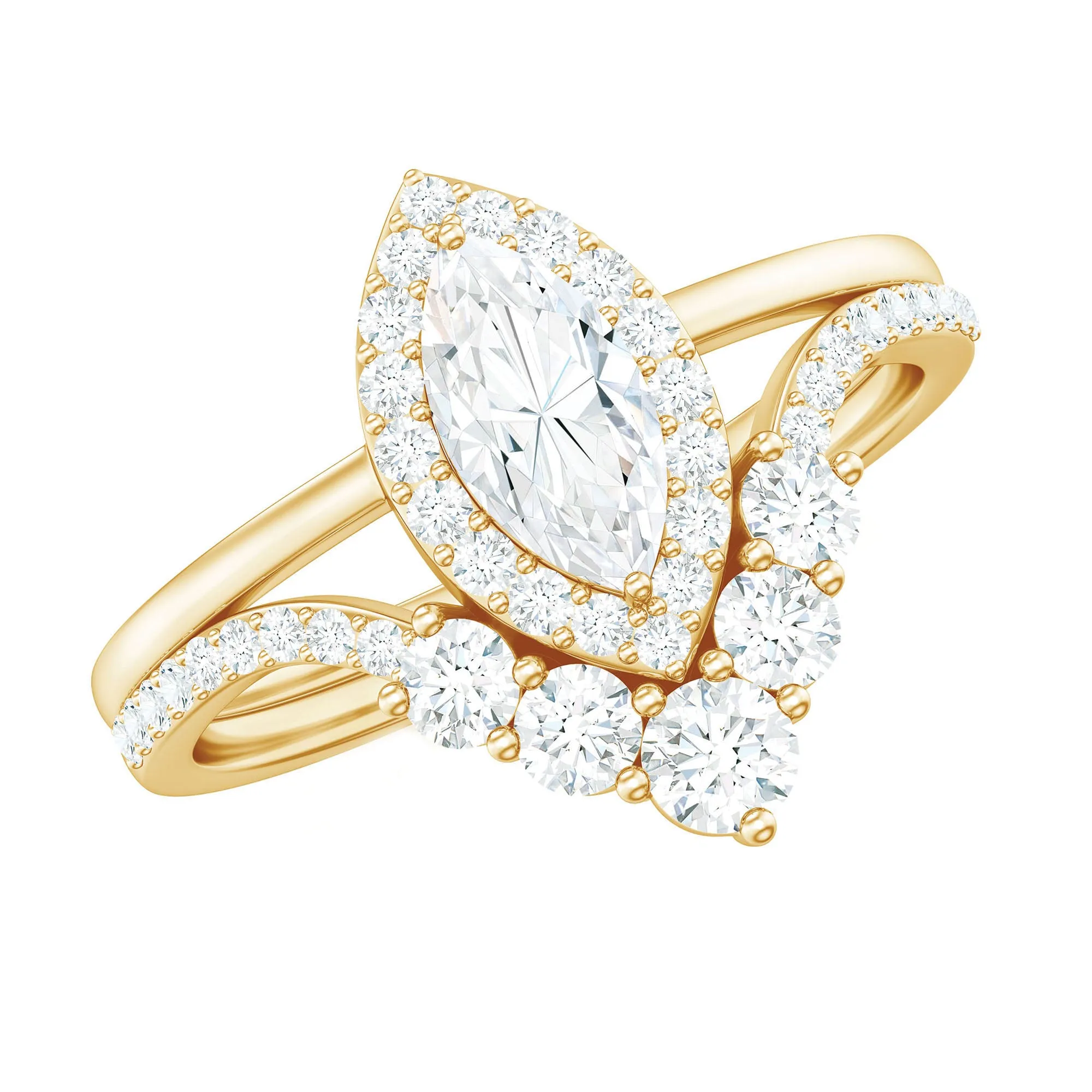 1.75 CT Marquise Cut Moissanite Wedding Ring Set in Gold
