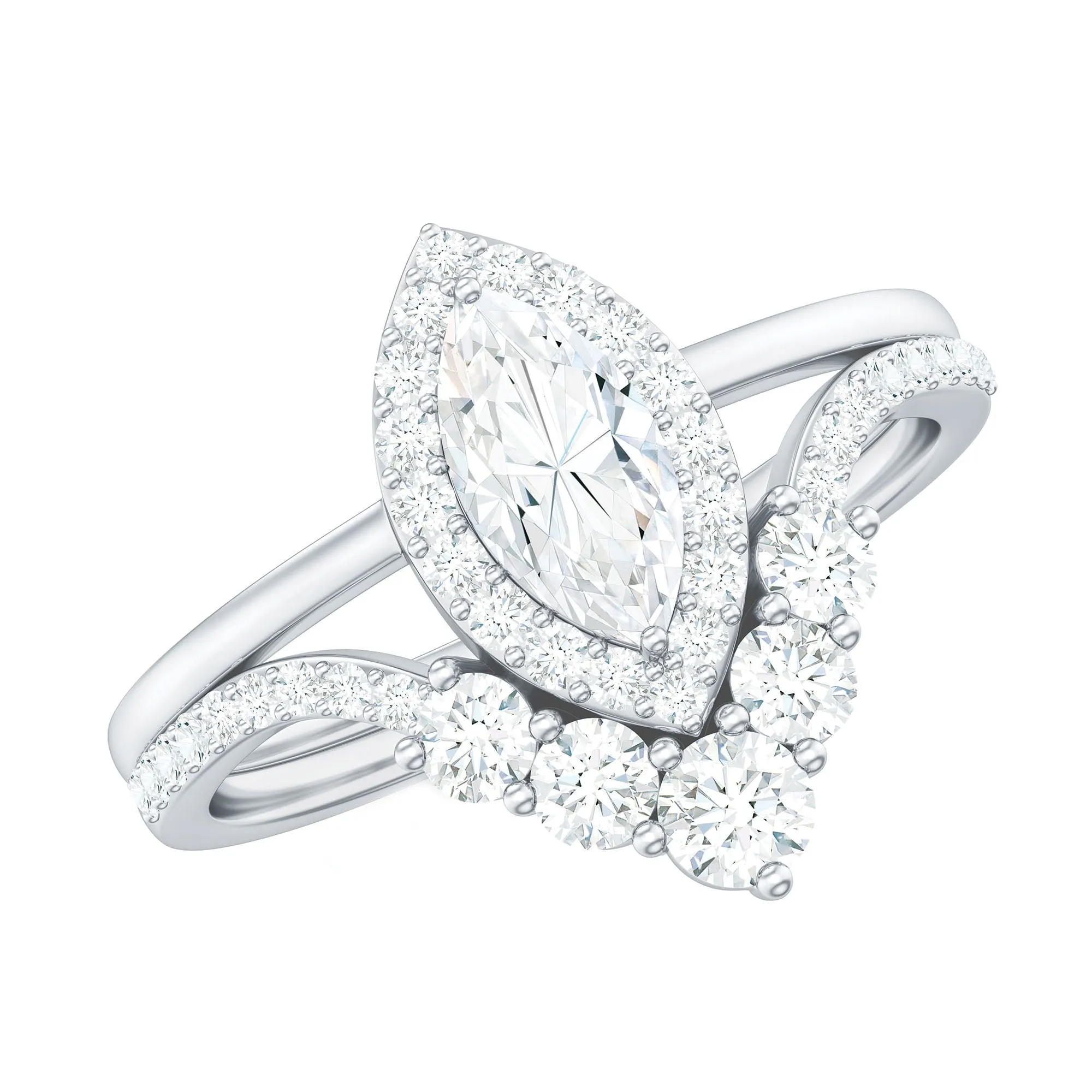 1.75 CT Marquise Cut Moissanite Wedding Ring Set in Gold