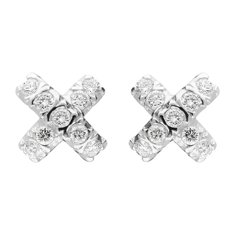 18ct White Gold 0.23ct Diamond Small Cross Shape Stud Earrings