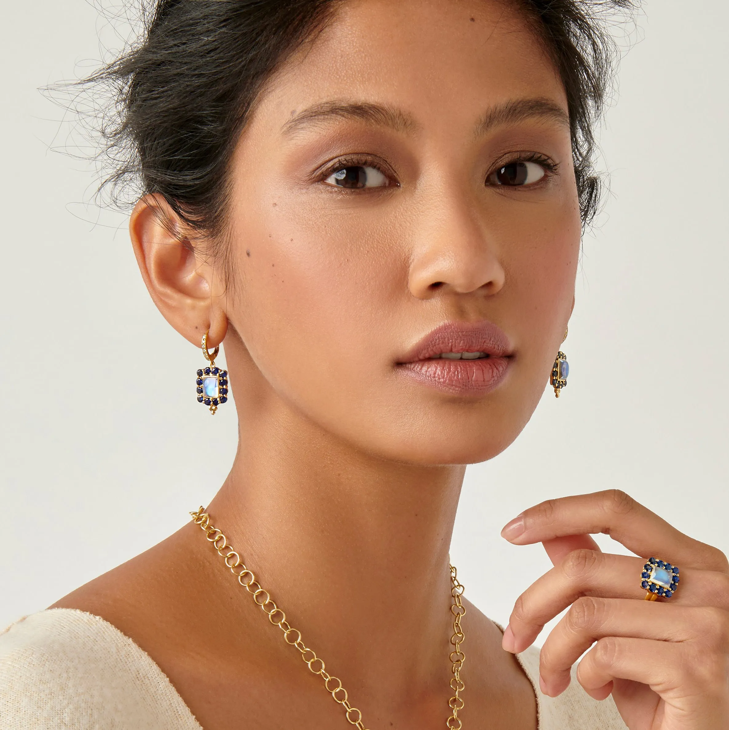 18K Blue Moonstone Color Theory Earrings