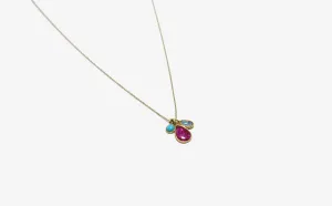 18k Gold Ruby, Turquoise, Opal Charm Necklace