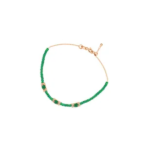 18k Gold Triple Emerald Diamond Bracelet with Beaded Emerald