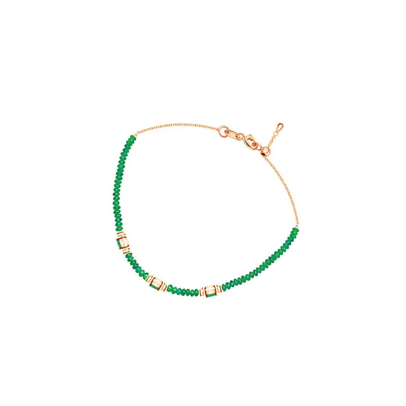 18k Gold Triple Emerald Diamond Bracelet with Beaded Emerald