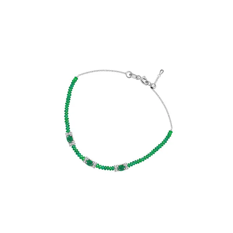 18k Gold Triple Emerald Diamond Bracelet with Beaded Emerald