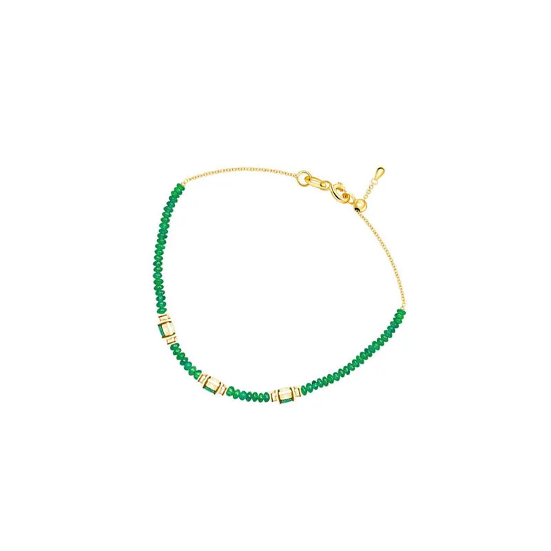 18k Gold Triple Emerald Diamond Bracelet with Beaded Emerald