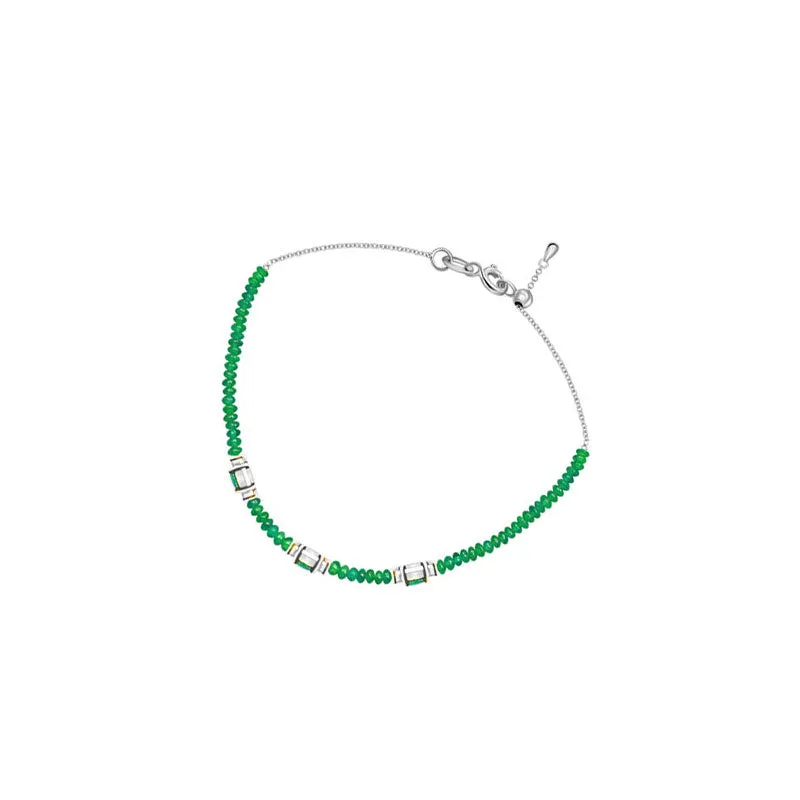 18k Gold Triple Emerald Diamond Bracelet with Beaded Emerald